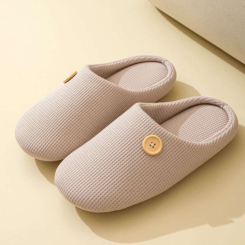 Simple Japanese And Korean Home Silent Four Seasons Soft Bottom Button Warm Interior Home Warm Slippers