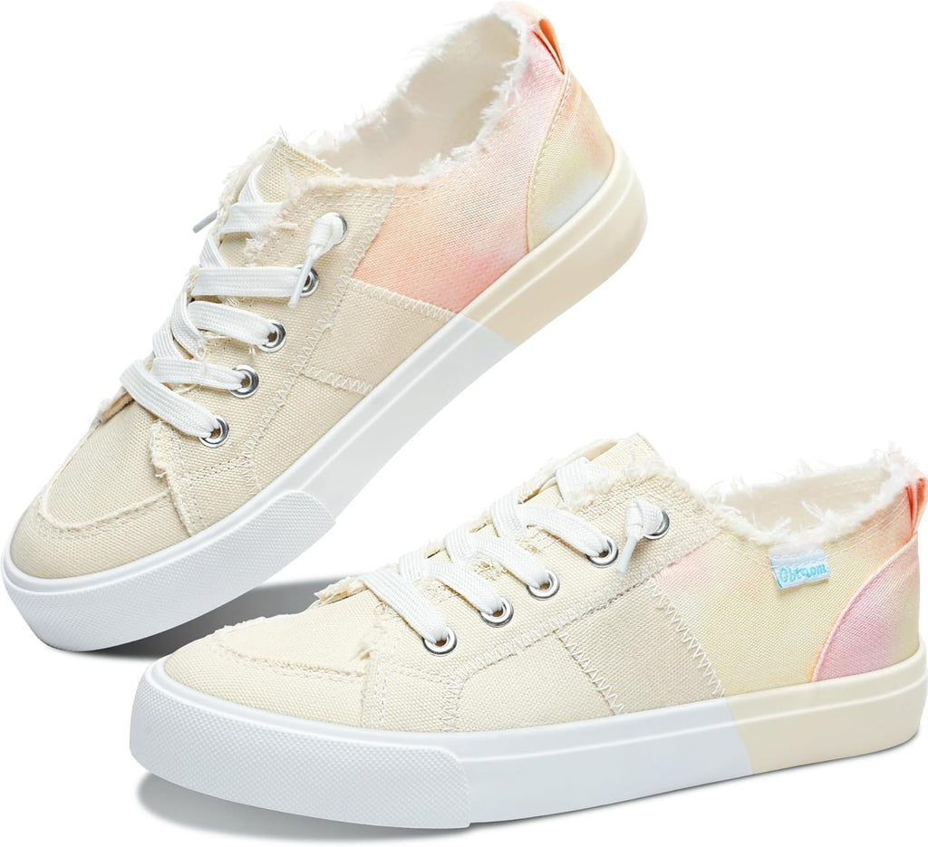Women's Play Fashion Sneaker White Color Washed and Leopard Canvas Slip on Shoes