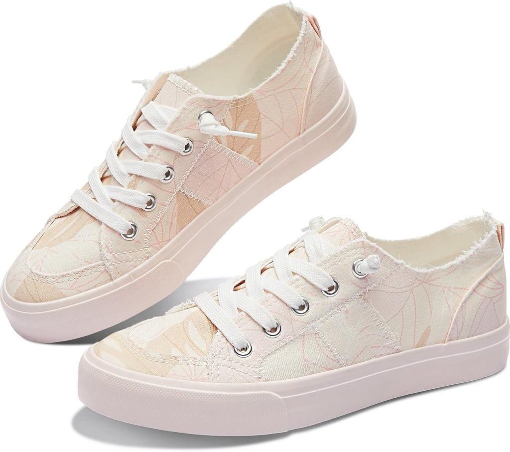 Women's Play Fashion Sneaker White Color Washed and Leopard Canvas Slip on Shoes