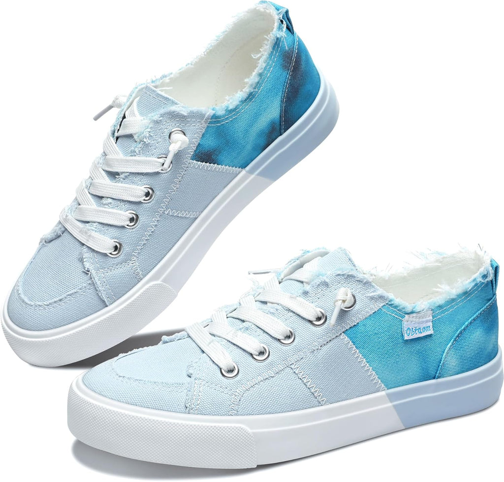 Women's Play Fashion Sneaker White Color Washed and Leopard Canvas Slip on Shoes