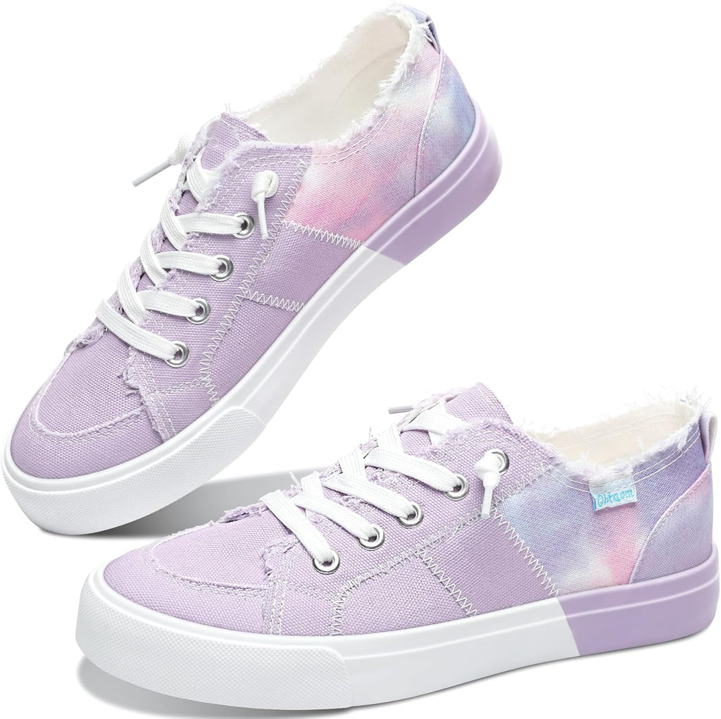 Women's Play Fashion Sneaker White Color Washed and Leopard Canvas Slip on Shoes