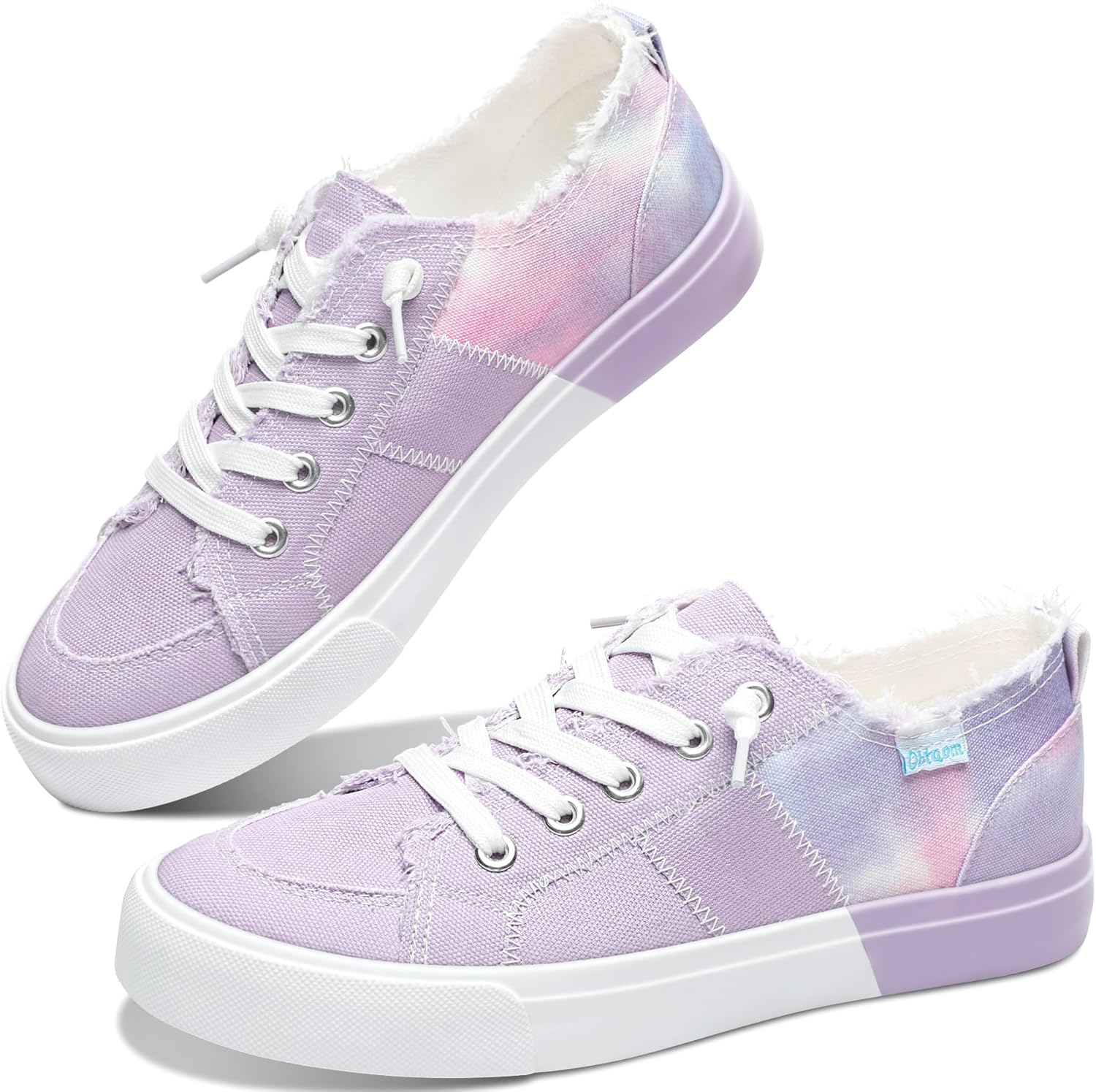 Women's Play Fashion Sneaker White Color Washed and Leopard Canvas Slip on Shoes