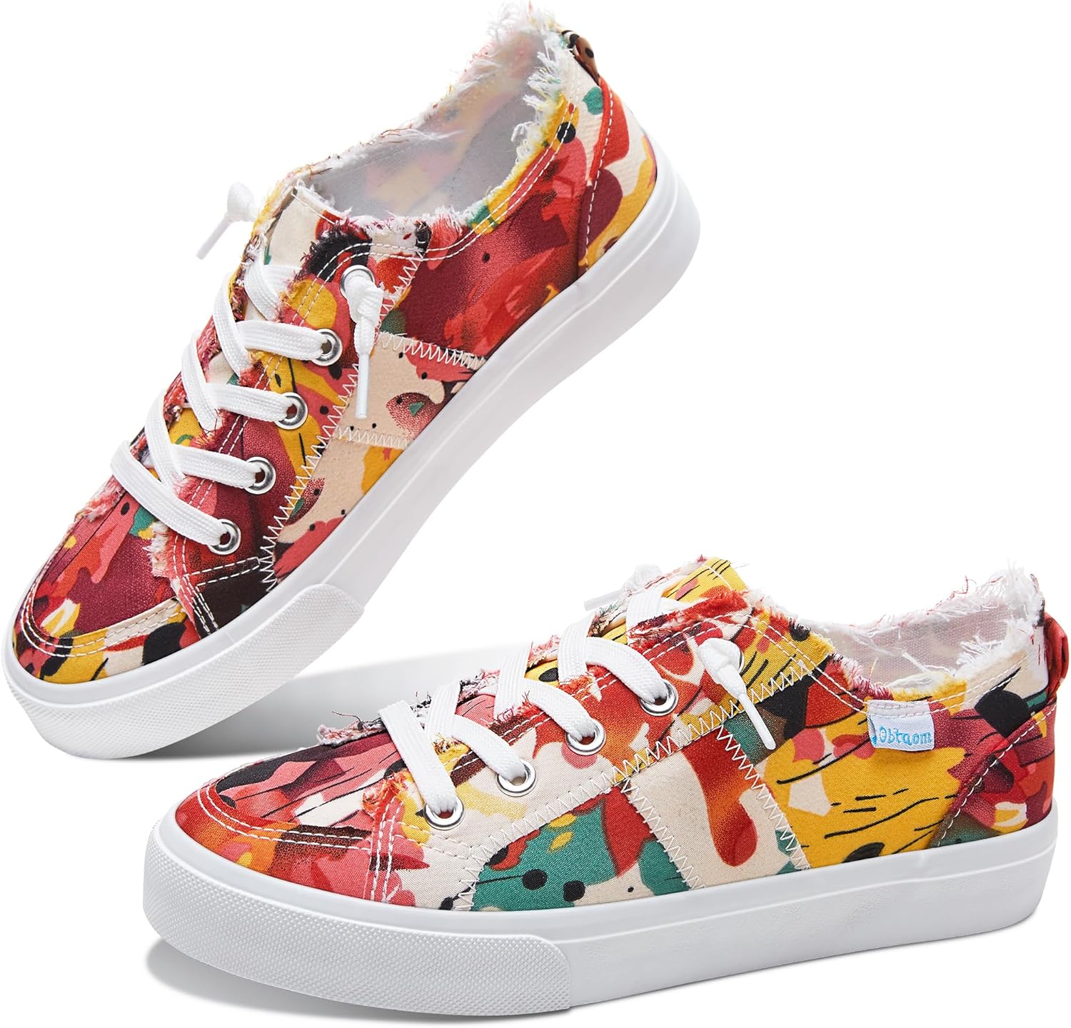 Women's Play Fashion Sneaker White Color Washed and Leopard Canvas Slip on Shoes