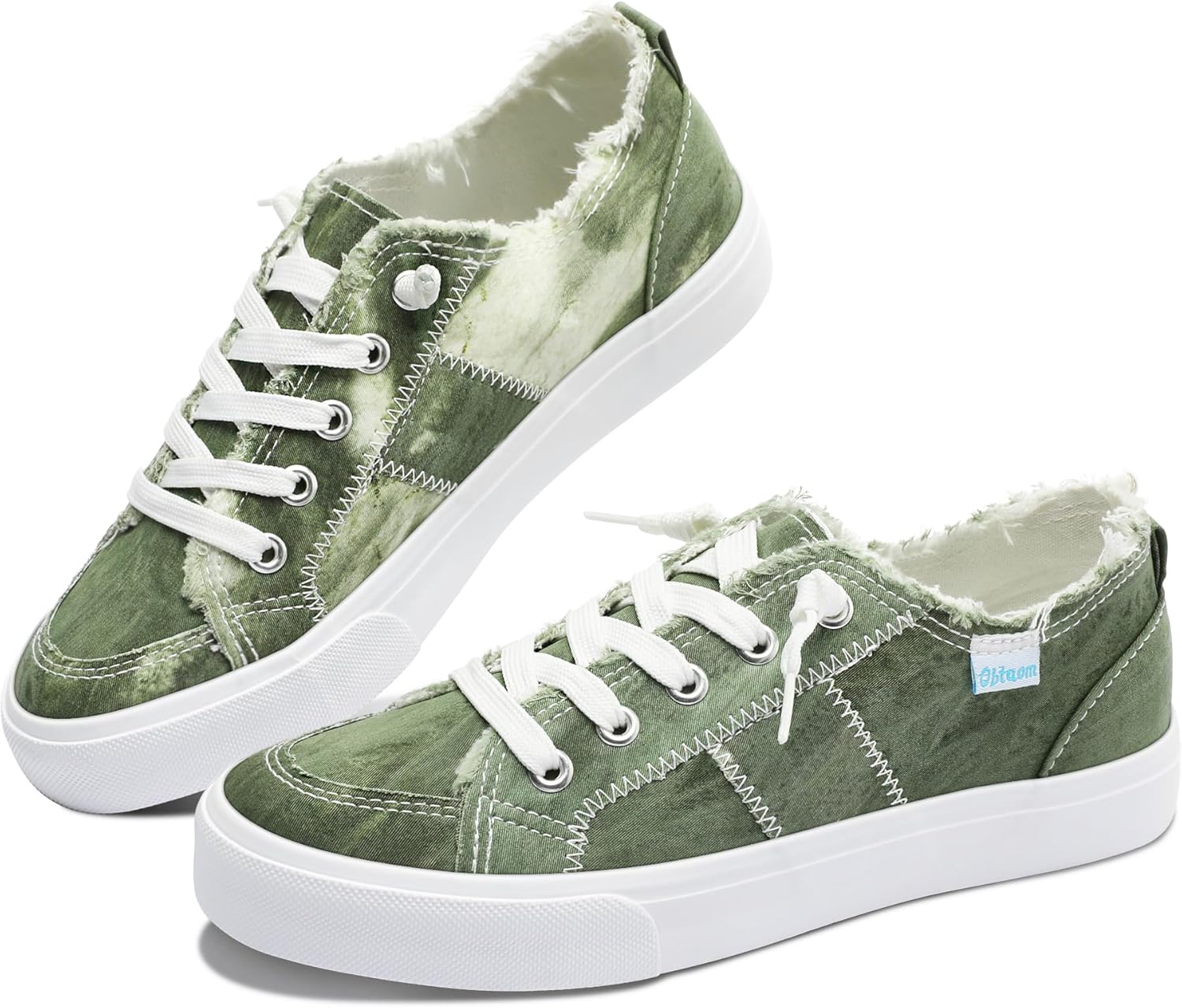 Women's Play Fashion Sneaker White Color Washed and Leopard Canvas Slip on Shoes