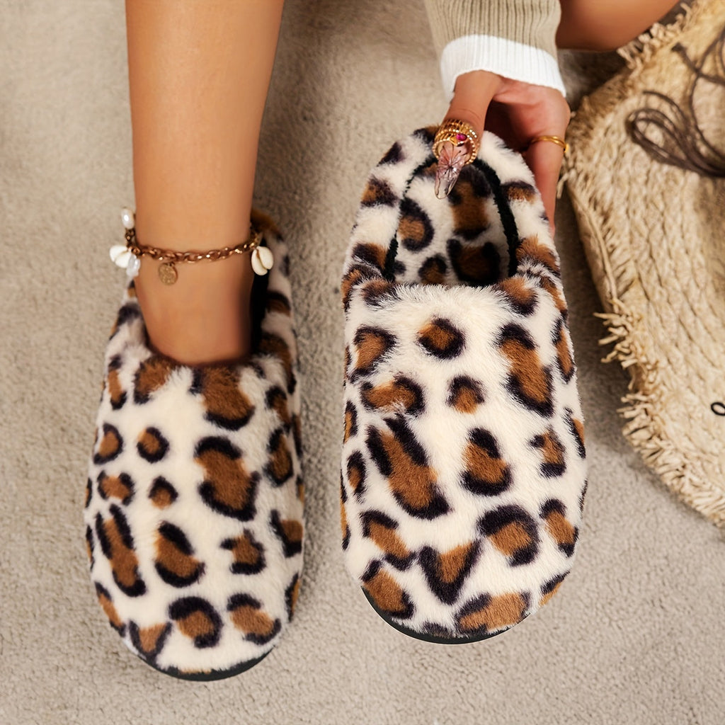 Women's Leopard Print Fuzzy Slippers, Warm Plush Indoor Slippers, Cozy Bedroom Slippers, Soft and Lightweight Slippers, Warm Fuzzy Slippers with Non-Slip Sole, Couple Slippers, Men's Slippers